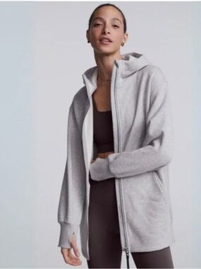 Varley Templeton Light Gray Hooded Zip-Up Sweatshirt Jacket | Size Medium